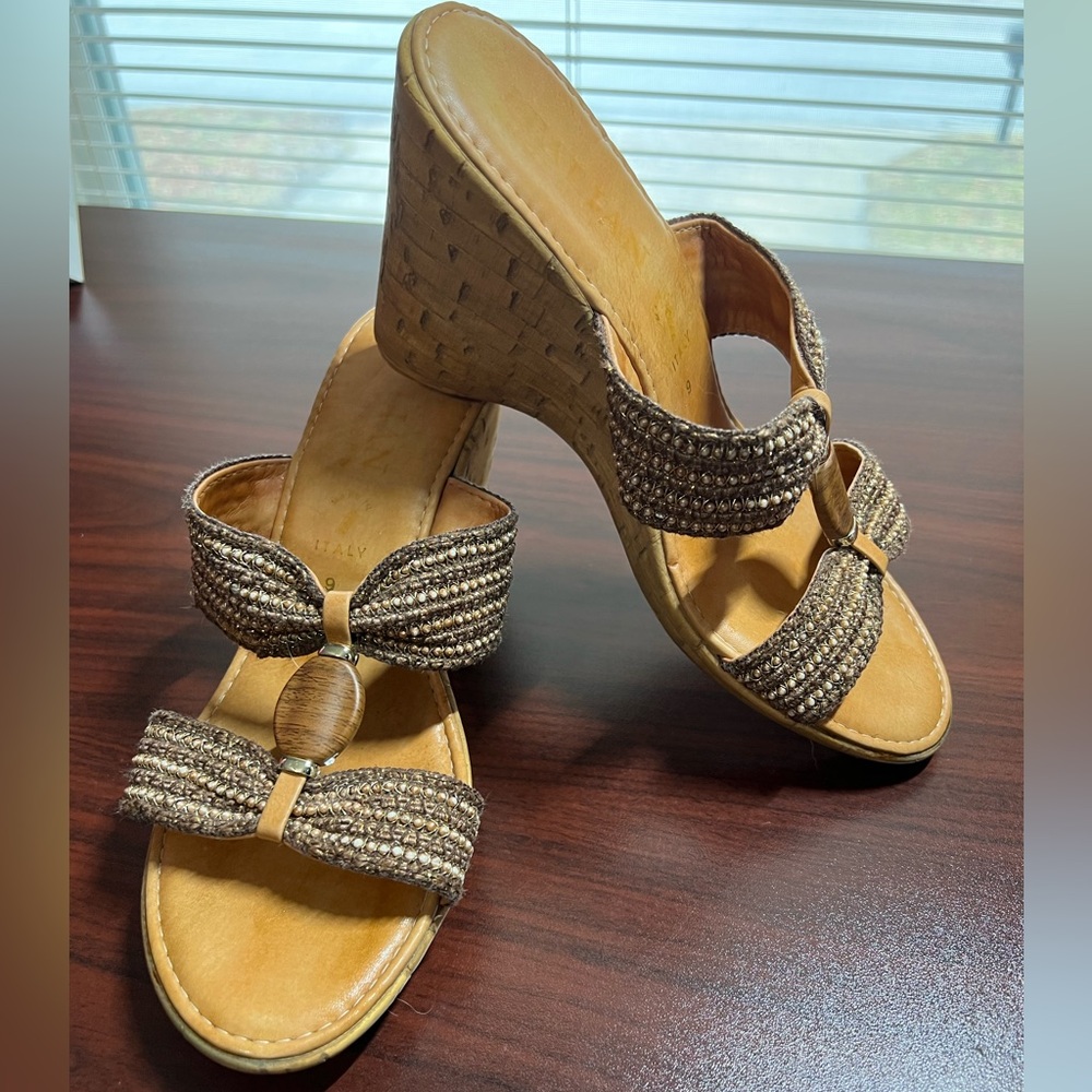 Italian Shoemakers Stylish Tan Wedge Sandals